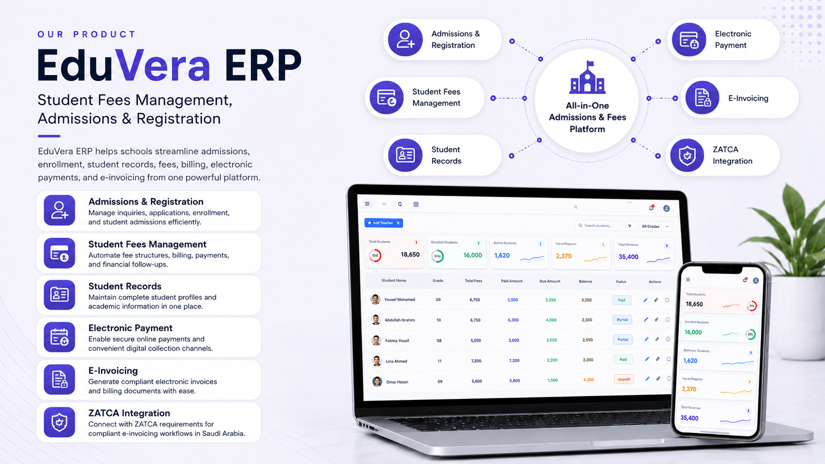 EduVera student fees management dashboard